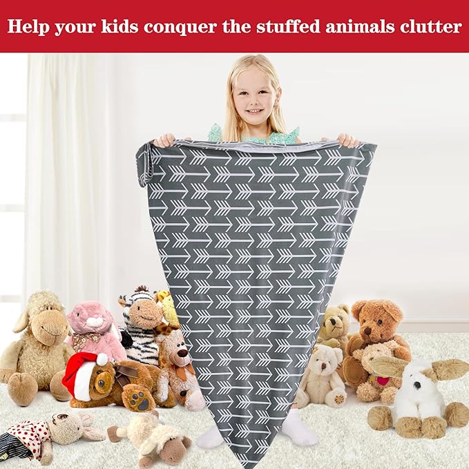 Jorbest Stuffed Animal Storage Bean Bag Chair for Kids and Adults, Bean Bag Stuffed Animal Storage, Velvet Stuffie Seat - Cover ONLY (Grey with White Arrows 200 L/52 Gal)