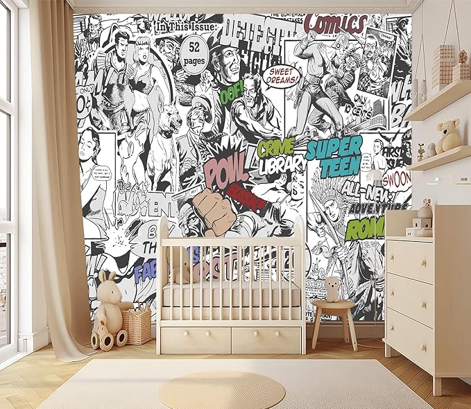 XMPMBM-Cartoon Hand-Painted Comics Nursery Room Fabric Wallpaper Kids Gaming Room Graffiti Bedroom Wall Mural-W 88" X H 59"（36 Square Foot）