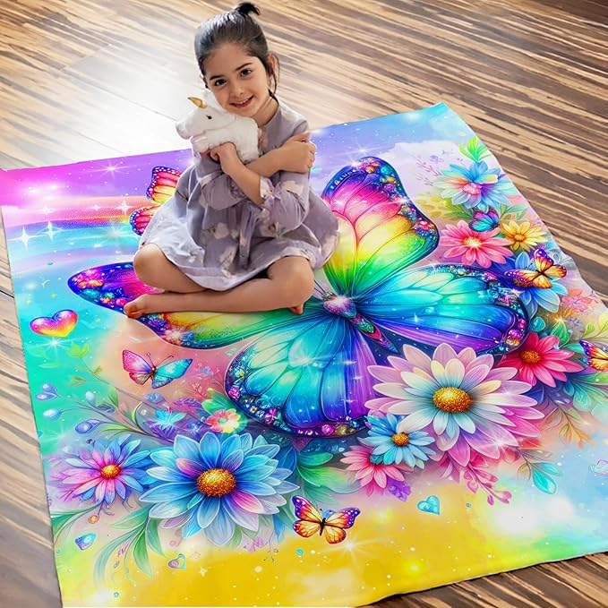 Butterfly Blanket for Girls, Throw for Kids Toddler 30x40 Inches Lightweight Soft Aesthetics Butterfly for Sofa Couch Bed Trip Car Daughter Gift