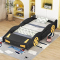 Harper & Bright Designs Twin Size Race Car-Shaped Platform Bed with Wheels and Storage, Black+Yellow