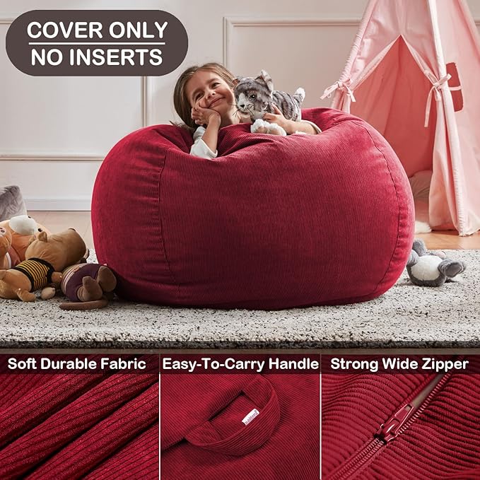 Nobildonna Bean Bag Chair Cover (No Filler) for Kids and Adults,Beanbag Stuffed Animal Storage Without Filling Plush Toys Holder and Organizer Soft Premium Corduroy 200L