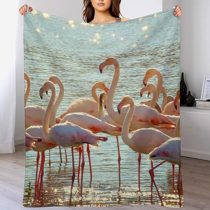 Flamingo Blanket Flamingo Gifts for Girls Boys Woman Kids Lover Ocean Coastal Throw Blankets Soft Blanket Warm Fleece Flannel Plush Blankets for Bed Sofa Couch 50"x60"