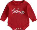 Lesimsam Newborn Baby Boy Girl Valentines Day Outfit Oversized Embroidery Long Sleeve Knit Sweater Bubble Romper Bodysuit
