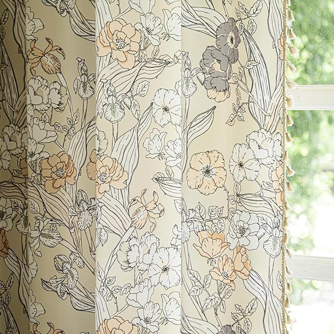 ENJOYBRIDAL Floral 84 Inch Curtains 2 Panel Set Bedroom Farmhouse Drapes Semi Sheer Rod Pocket Living Room Boho Window Curtain Panels Floor Length Cottage Core Cute Vintage Rustic Window Treatments