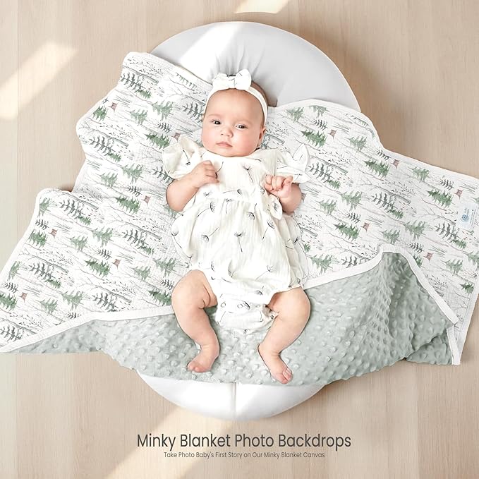 lulumoon Baby Blankets for Boys Newborn: Muslin & Minky Dotted Backing - Thermal Receiving Blanket for Stroller 30"x40"(Green Pine)