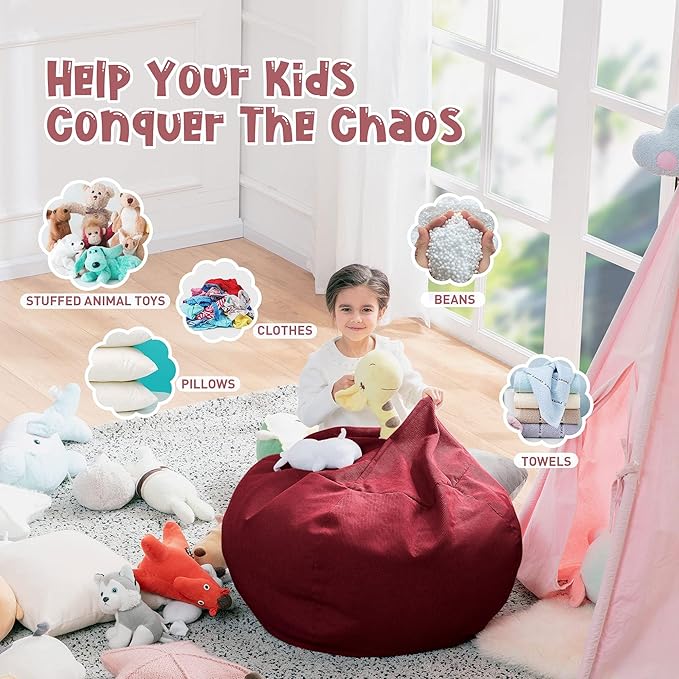 Nobildonna Bean Bag Chair Cover (No Filler) for Kids and Adults,Beanbag Stuffed Animal Storage Without Filling Plush Toys Holder and Organizer Soft Premium Corduroy 200L