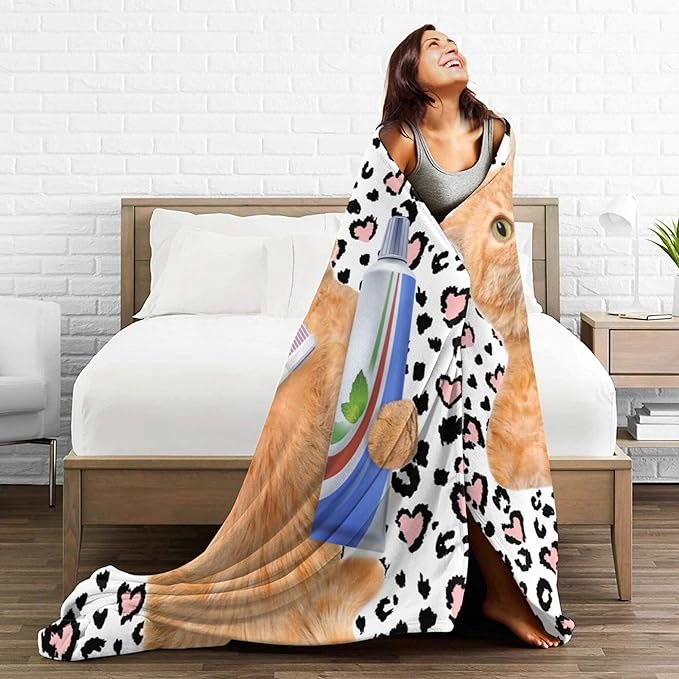 Funny Cute Cat Blanket for Adult Kids Gift 50"x60", Christmas Birthday Easter Presents Lovers' Leopard Blanket for Cat Lovers for Bed Couch and Sofa Blanket (02)
