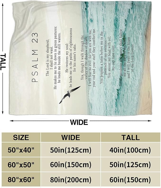 Christian Bible Psalm 23 Throw Blanket - Religious Verse Gifts and Decor for Girls, Women, Men, Kids, Adults - Soft Warm Cozy Fleece for Couch, Sofa, Bed 60"x50"