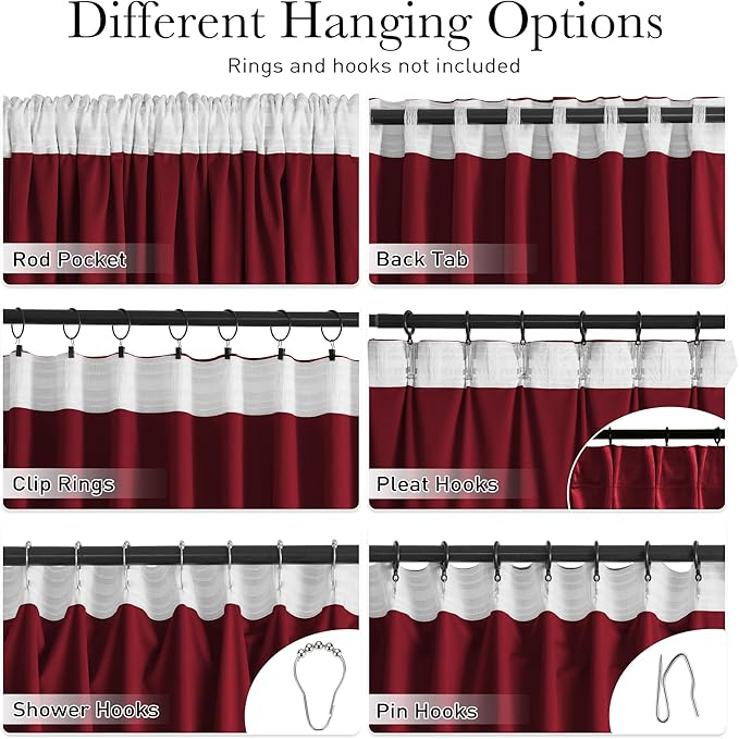 StangH Red Curtains 90 inches Long Luxury Super Soft Velvet Theater Curtains Back Tab Thermal Insulated Room Darkening Privacy Panels for Living Dining Room, W52 x L90, 2 Panels