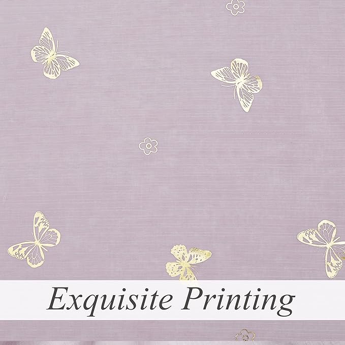 Jubilantex Butterfly Sheer Curtain Panels for Baby Girls Bedroom, Toddler Gold Print Linen Rod Pocket Voile Drapes 63 Inch for Kids Room Living Room, Lavender/Lilac Purple, 2 Panels