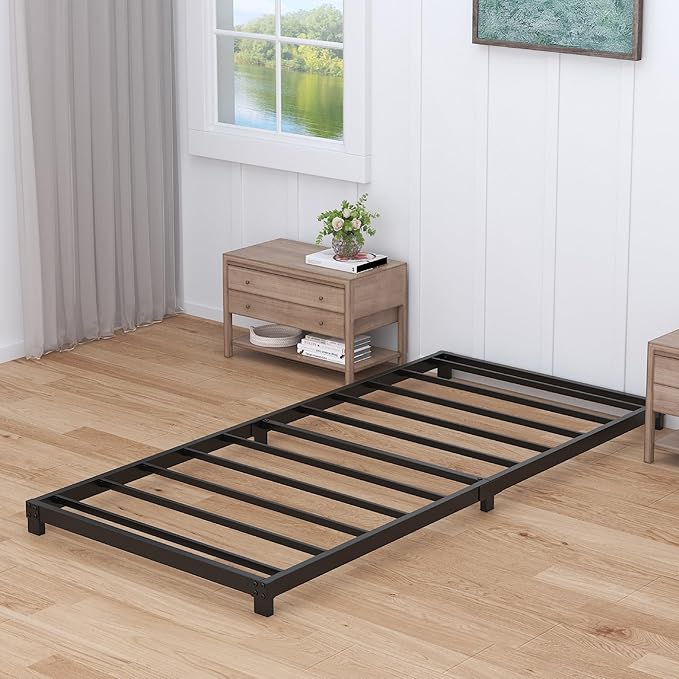 4 Inch Twin Bed Frames Low Profile, Twin Platform Bed Frame No Box Spring Needed, Heavy Duty Metal, Easy Assembly, Black