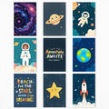 9 Pieces Outer Space Theme Nursery Canvas Wall Art, Charming Bear Astronaut Planets Rocket Poster for Kids Room, Baby Boys Playroom Bedroom Stars Cosmos Picture Print 8x12in Unframed
