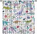 Dinosaur Curtains Cartoon Cool Funny Dino Tropical Plant Leaves Flowers Aesthetics Art Print for Kids Boys Bedroom Living Room Rod Pocket Decoration Window Drapes 2 Panels W21xL54in