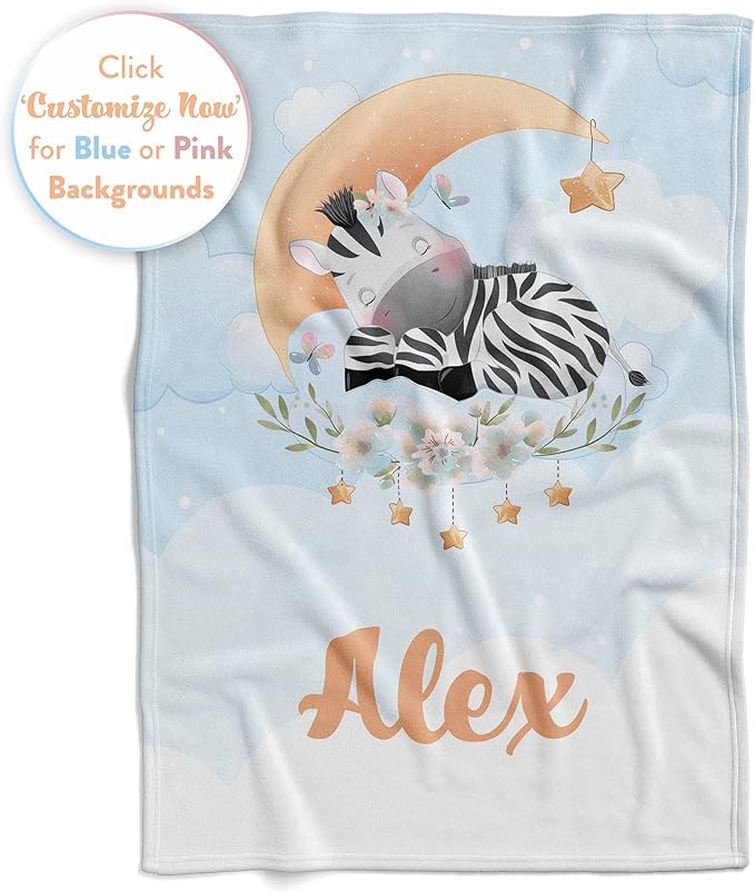 Custom Baby Blankets with Name | Personalized Zebra Newborn Blanket for Baby Girl and Baby Boy | Unisex Warm Soft Sherpa Swaddle Blanket Minky | (Zebra, Sherpa 50"x60")