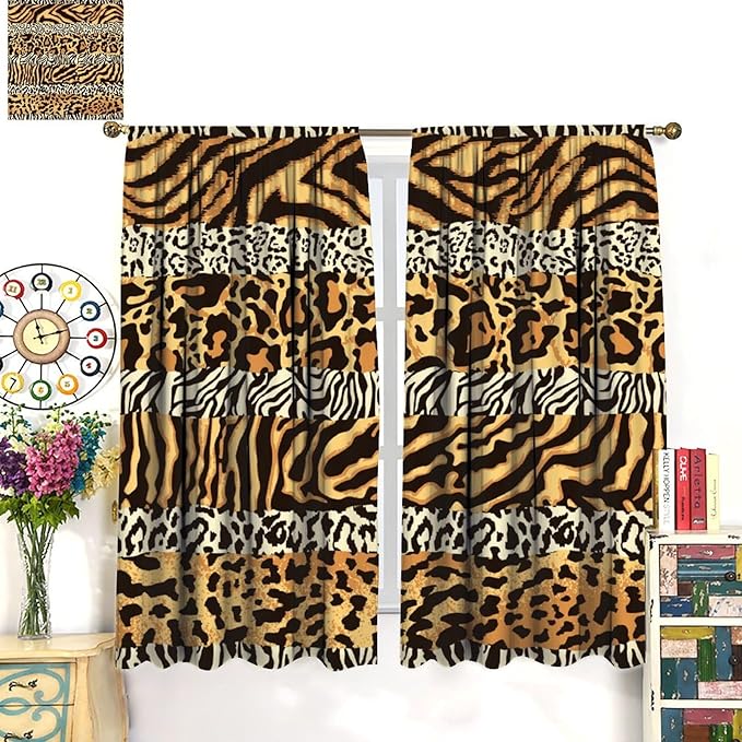 Leopard Print Blackout Curtains, Wild Animals Print African Tropical Skins Window Treatments for Bedroom Living Room 72" W X 63" L