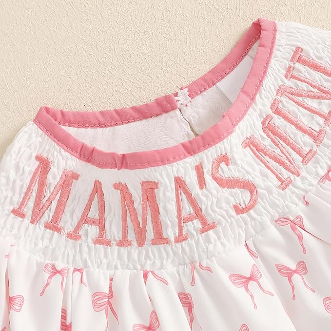 Newborn Baby Girl Romper Mamas Mini Bow Plaid Print Puff Sleeve Smocked Bubble Romper Jumpsuit Bodysuit Clothes