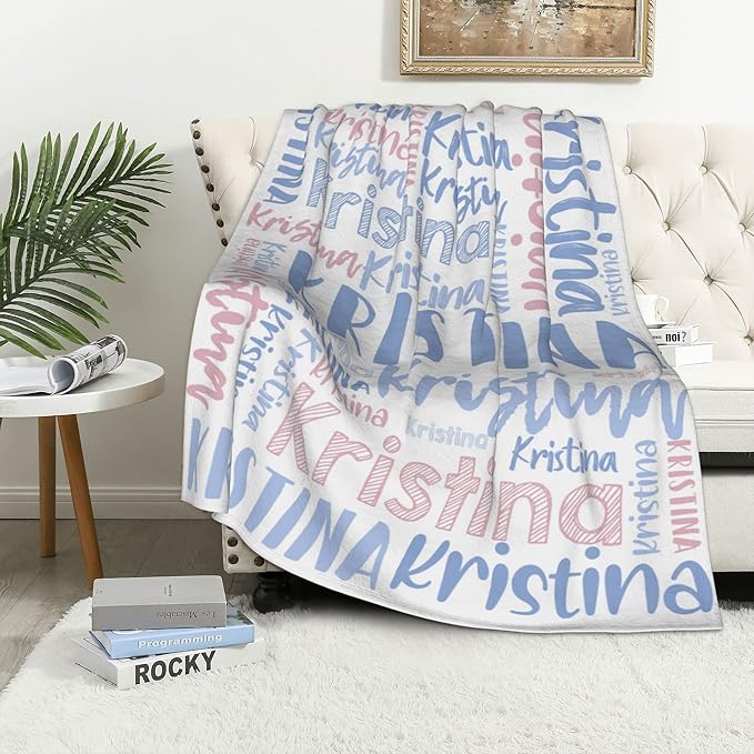 Dr.TOUGH Personalized Blankets with Name Customized Baby Blankets for Girls Boys Adults Monogrammed Blankets and Throws Christmas Birthday Mothers Fathers Valentines Day Gift (Light Blue,60''×80'')