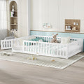 Harper & Bright Designs Queen Floor Bed Frame with Safety High Fence, Wood Montessori Beds with Door, Floor Bed Queen with Solid Wood Support Slats for Boys, Girls, Kids, White