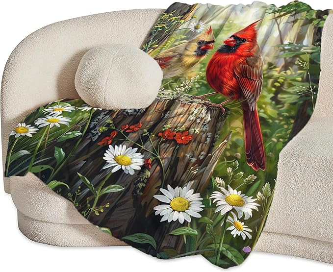 Cardinal Bird Throw Blanket - Soft Warm Cozy Fleece for Couch, Sofa, Bed - Bird Gifts and Decor for Girls, Boys, Women, Men, Kids, Adults - 60"x50"