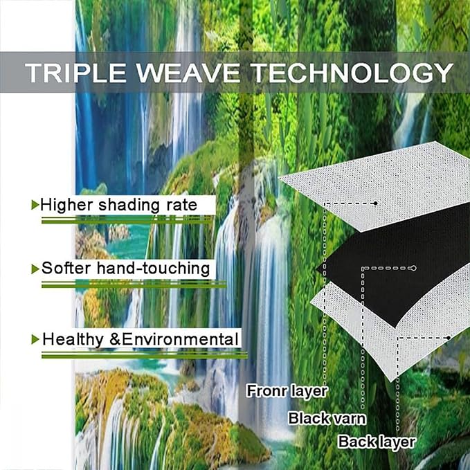 Jungle Nature Blackout Window Curtains, Trees Scenic Waterfall and River Spring Pattern Print Window Drapes, for Living Room Bedroom 42x63in 2 Panels