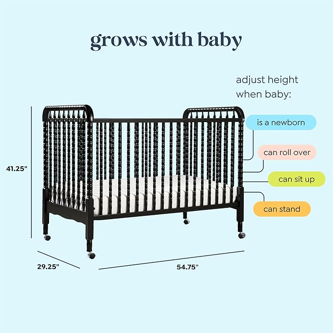 DaVinci Jenny Lind 3-in-1 Convertible Crib in Ebony, Removable Wheels, Greenguard Gold Certified