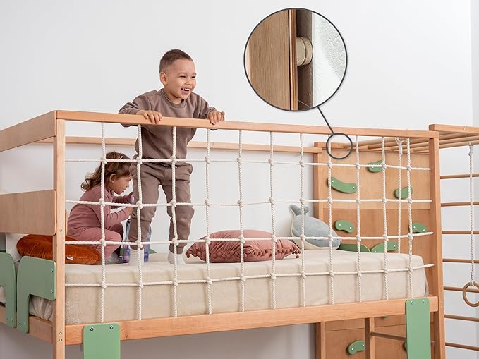 BUSY WOOD Montessori Floor Twin Bed with Rails - Smart Kids Bunk Twin Bedframe with Storage - Gym Complex for Kids - Jungle Gym Bed (Bunkbed+Table+2 Drawers (Full Depth))