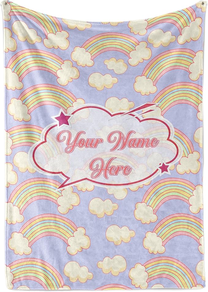 Personalized Rainbow Blanket for Girls | Kids Rainbow Unicorn | Custom Plush Fuzzy Rainbow for Toddler | Customized Little Girl Throw Blankets | Girl Sofa Bed Birthday | Sherpa 50x60