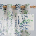 MYSKY HOME Linen Sheer Curtains for Living Room Leaf Patterned Semi Vertical Drapes Decor Farmhouse Style Texture for Dining Room Light Soften Privacy, Green, W52 x L84, Pack-2