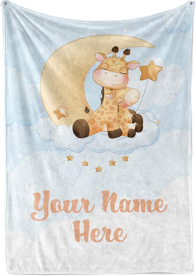 Personalized Baby Blankets with Name | Custom Giraffe Blanket for Baby Boys and Baby Girls | Unisex Warm Soft Fleece Swaddle Blanket Minky | (Giraffe, Fleece 30"x40")