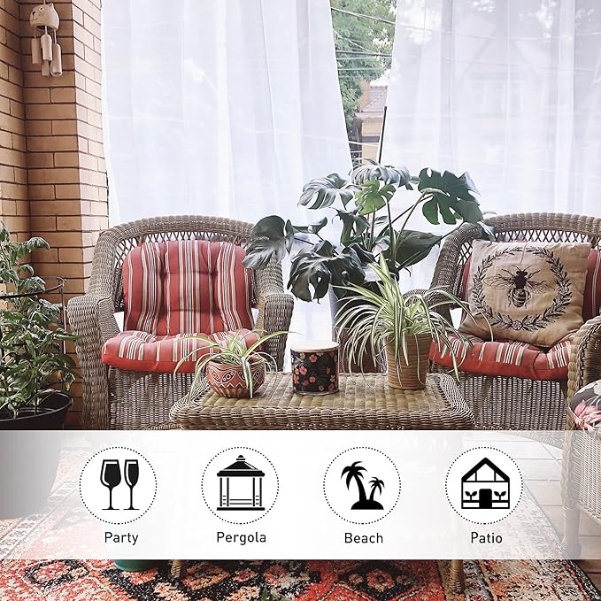 NICETOWN 2 Panels Sheer Curtains Extra Wide for Patio Waterproof, Tab Top Indoor Outdoor Voile Sheer Drapes Airy with Light Filtering for Sliding Glass Door, W100 x L96, White