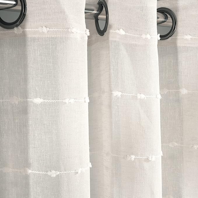 Lush Decor Farmhouse Textured Grommet Sheer Window Curtain Panel (Single Panel), 115"W x 84"L, Beige