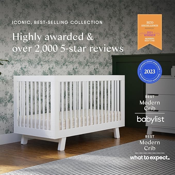 Babyletto Hudson 3-in-1 Convertible Baby Crib with Toddler Bed & Daybed Conversion - Easy to Assemble - GREENGUARD Gold Certified w/ 4 Adjustable Mattress Heights - White