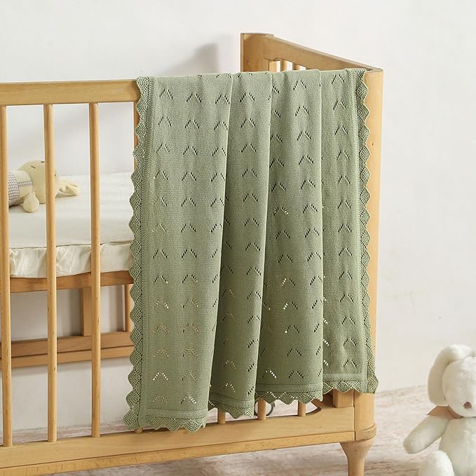 Baby Blanket 100% Cotton Knit Swaddle Soft Newborn Receiving Blanket Cozy for Boy/Girl Crib,Stroller Green 40x30in