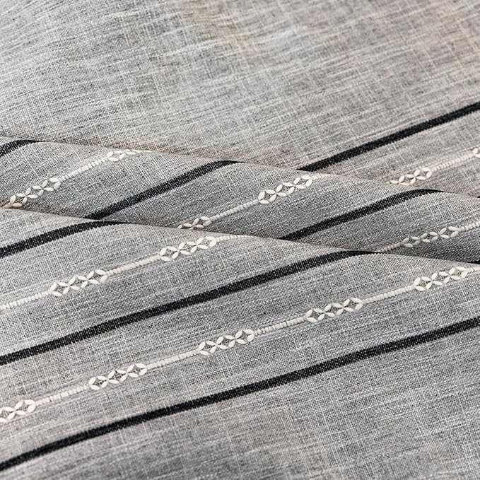 Deeprove Boho Style Curtains 96 inches Long, Vintage Bohemian Embroidery Striped Farmhouse Cotton Linen Fringe Window Treatments Bedroom Nursery Decor, W52 x L96, 1 Panel Dusty Grey and Stone Blue