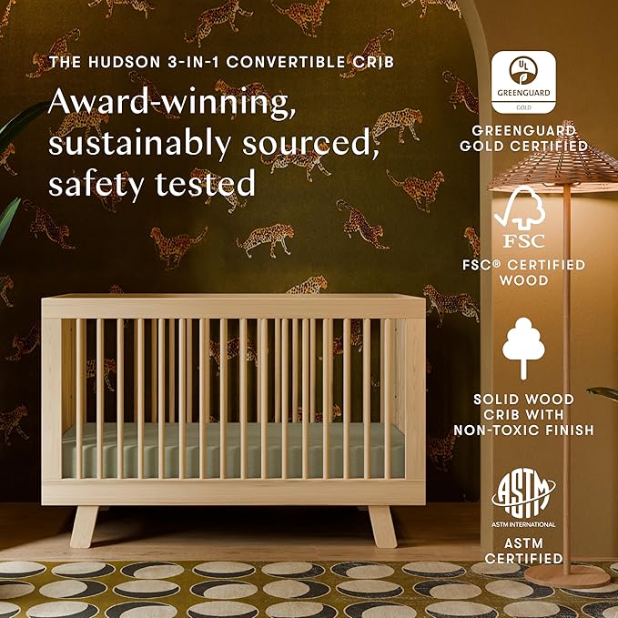 babyletto Hudson 3-in-1 Convertible Crib with Toddler Bed Conversion Kit in Natural, Greenguard Gold Certified