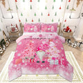 Castle Fairy Girly Christmas Comforter Set Queen Size,Pink Gnome Xmas Pine Trees Gift Bedding Set for Women Adult,Snowflake Stars Glitter Sparkling Luxury Bed Duvet Insert, 2 Pillowcases