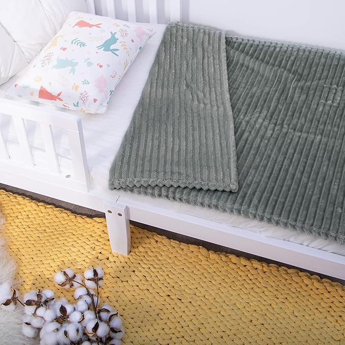 NTBAY Flannel Fuzzy Toddler Blanket, Fluffy Warm and Lightweight Reversible Stripes Design Baby Plush Blanket, 30x40 Inches, Grey