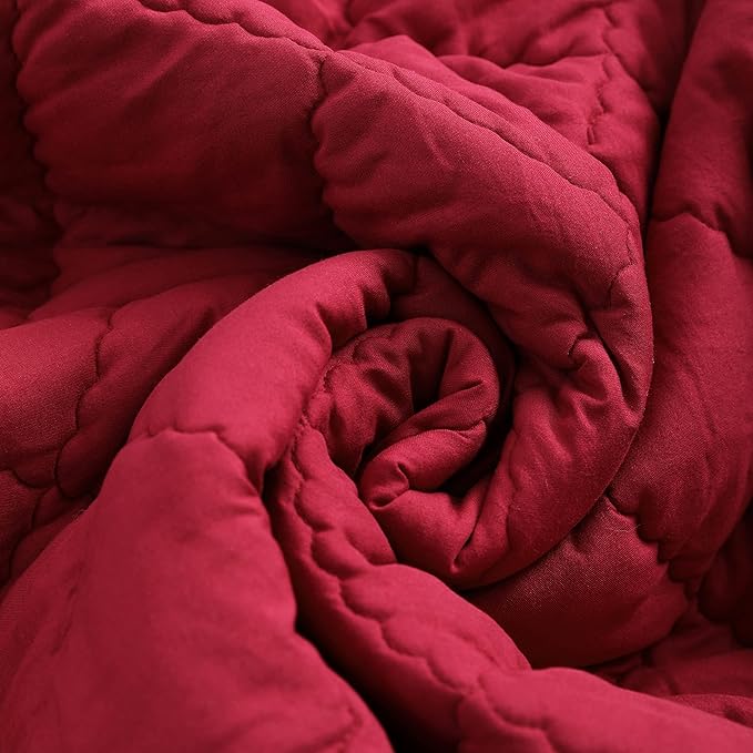 FLXXIE Machine Washable Microfiber Down Alternative Oversized Toddler Comforter, Super Soft and Lightweight Kids Crib Quilted Blanket for Stroller, Travel, 43x60 Inches, Red