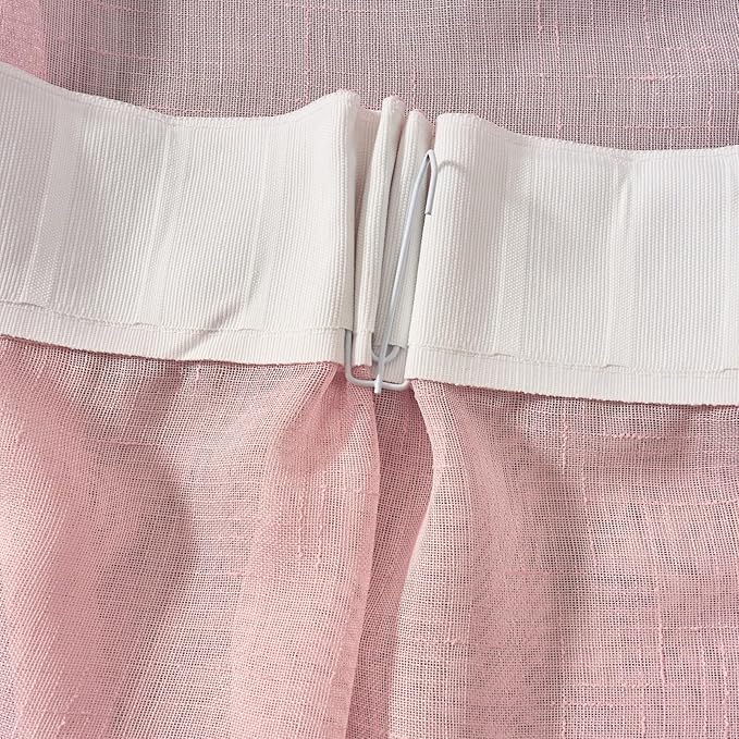 Blush Pink Sheer Curtains 108 Inches Long, Linen Look Textured Light Filtering Drapes for Girls Room, Light Pink Transparent Window Decor, Floor to Ceiling Pinch Pleat Curtain with Hooks