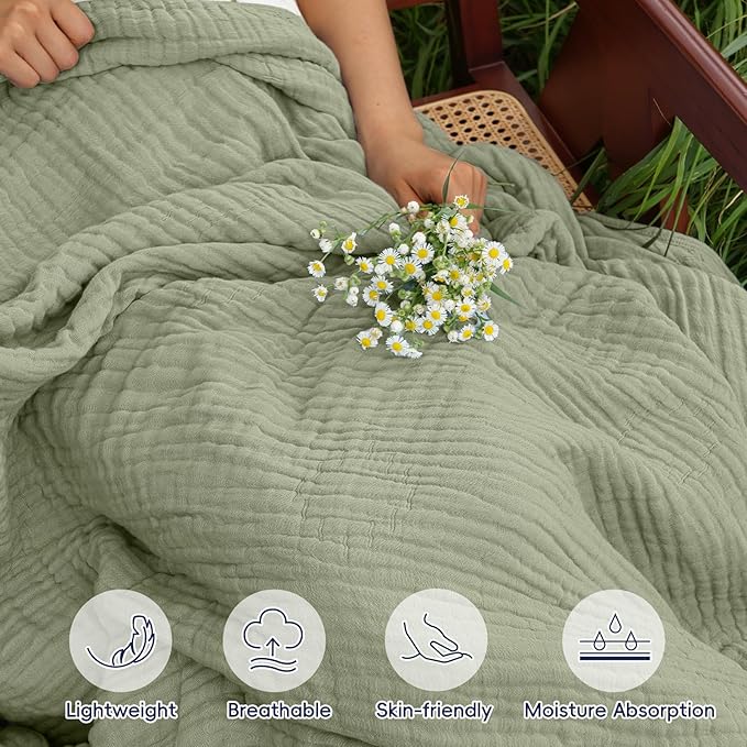 PHF Cooling Muslin Blanket King Size 104"x80", 6-Layer Lightweight Gauze Blanket Made from 35% Rayon Derived from Bamboo & 65% Cotton, Breathable & Ultra Soft Cozy, Aesthetic Home Decor, Tea