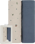 Ely's & Co. Muslin Swaddle Blanket 2-Pack — 100% Cotton Muslin Extra-Large Swaddle Blankets (47” x 47”) Solid + Printed (Blue Garden Flower)