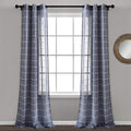 Lush Decor Farmhouse Textured Grommet Sheer Window Curtain Panel Pair, 38"W x 108"L, Navy