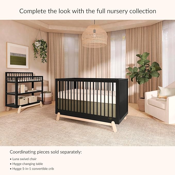 Dream On Me Hygge 5-in-1 Convertible Full-Size Baby Crib in Matte Black Vintage, GreenGuard Gold & JPMA, Converts to Toddler, Day & Full-Size Bed, Adjustable Mattress Heights, Modern Nursery
