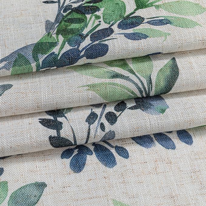 MYSKY HOME Linen Sheer Curtains for Living Room Leaf Patterned Semi Vertical Drapes Decor Farmhouse Style Texture for Dining Room Light Soften Privacy, Green, W52 x L84, Pack-2