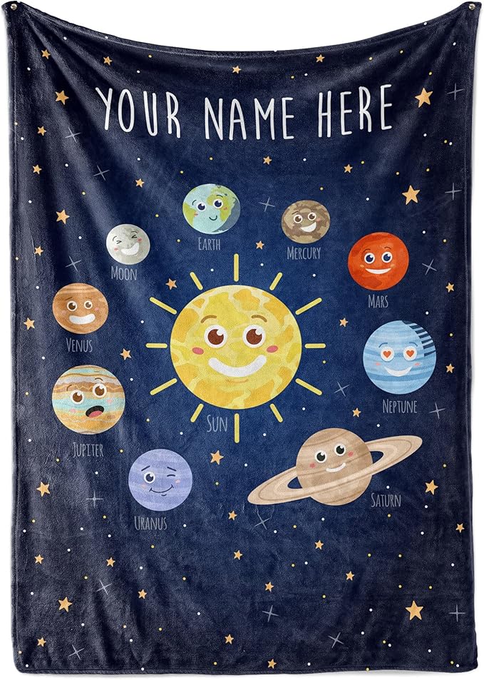 Custom Space Blanket for Kids | Warm Fleece Throw Blanket | Space Room Decor | Plush Blanket | Soft Cozy Star Galaxy Blanket | Personalized Blanket(Space V1, Fleece - 30x40)