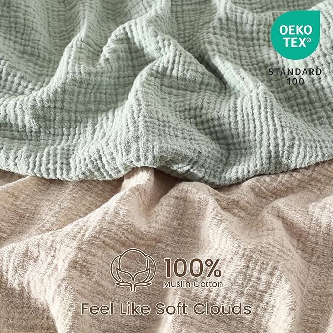 david's kids Muslin Crib Sheets for Boys Girls, 2 Pack 100% Cotton Soft Breathable Fitted Baby Neutral Sheet Set, Standard 52"x28" Crib and Toddler Mattress, Oat Milk & Sage Green