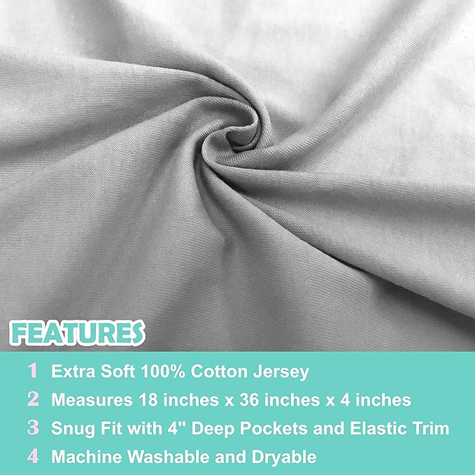 American Baby Company 3 Pack 100% Natural Cotton Fitted Cradle/Bassinet Sheets 36" x 18" - Soft, Breathable & Hypoallergenic Bed Sheets, Blue/Gray/White, Neutral for Boys & Girls