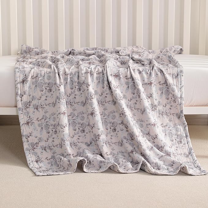 NTBAY 2 Layer Muslin Cotton Baby Swaddle Blanket, 42x60 Soft and Breathable Receiving for Newborns and Infants, Perfect for Crib, Stroller, Travel, Lightweight Nursery Blanket, Vintage Bloom