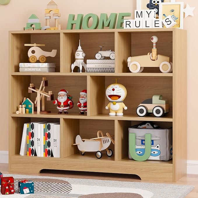 Kids Book Shelf Set of 2, 8 Cubes Storage Organizer Montessori Shelf, 3-Tier Wooden Kids Bookcase, Toy Storage Organizer for Children, Toddler Bookshelf Cube Shelf for Kid’s Room, Classroom