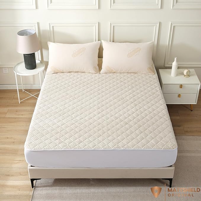Luxury Quilted Organic Cotton Mattress Protector Twin - 380 GSM Waterproof & Breathable Pad - Deep Pocket Fitted Cover - Soft & Silent Protection
